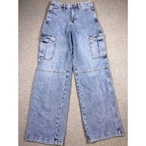 Baggy Cargo Jeans Women's Size 2 Blue Light Wash Wide Leg Baggy H&M Divided